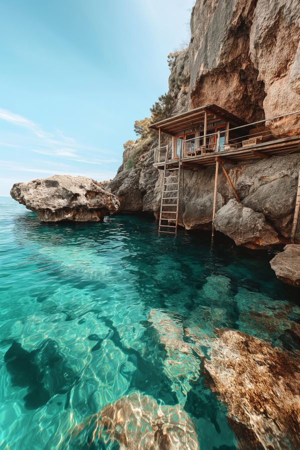 Amazing Natural Accommodation in a Rock Directly Above the Sea Free Image