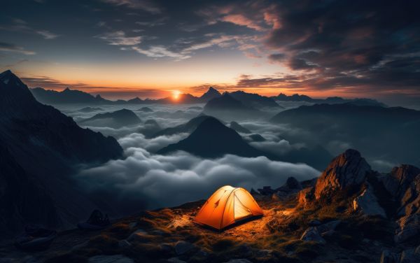 Camping on Top of The Mountain During Sunset Free Stock Photo