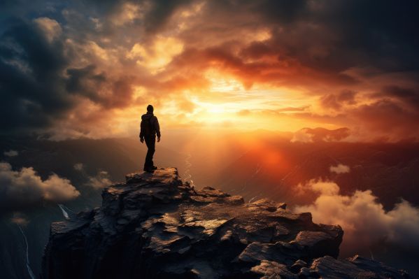 Fearless Person Looking into Distance on Top of The Mountain Free Image