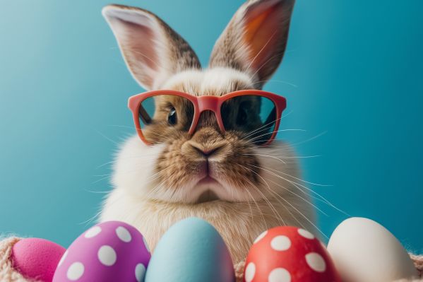 Funny Easter Bunny with Sunglasses and Easter Eggs Free Image