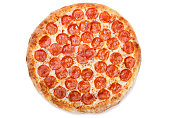 Pizza pepperoni isolated on white background
