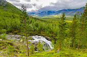 Waterfall on Risjok river in Khibiny Mountains, Kola Peninsula, Russia