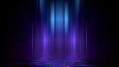 Digital Futuristic showcase concept empty show scene. Abstract geometric fantasy glow neon line background, technology banner. Product display Scene. 3D Render