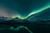 Northern Lights over the Lofoten Islands in Norway during winter