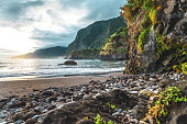 Magnisificat calm sunrise atmosphere on Seixal beach photographed in the morning. Seixal beach, Madeira Island, Portugal, Europe.