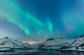 Northern Lights over the Lofoten Islands during winter in Norway