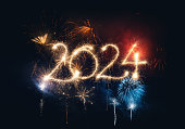 Sparkler Happy New Year 2024 with fireworks