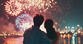 couple watching fireworks