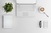 Knolling business desk view with laptop