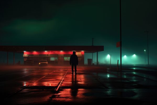 Man Standing in front of the Shop in the Middle of Nowhere at Midnight Free Image