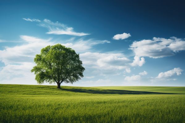 Pure Nature Landscape Single Tree in Green Field Free Stock Photo