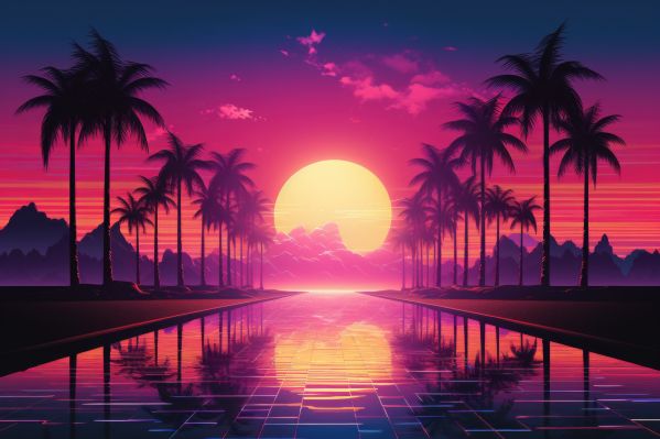 Retro Synthwave Retrowave Scenery Free Image