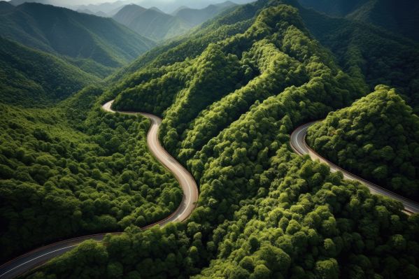 Winding Road in Wooded Hills Free Image