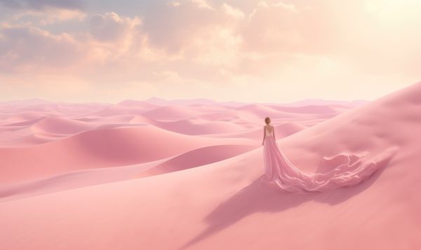 Woman in Pink Dress in Pink Desert Dunes Free Image
