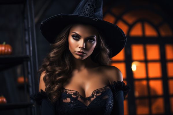 Woman with a Bewitching Look in Sexy Halloween Witch Costume Free Image