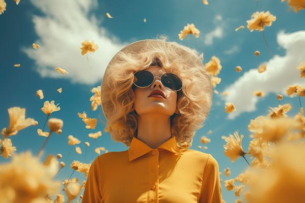 Woman with Sun Glasses in Flower Field Summer Free Stock Photo